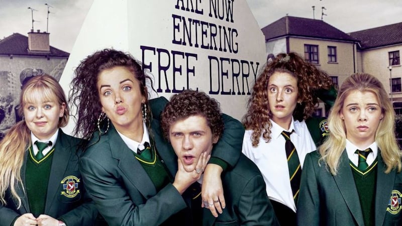Galway actor, Nicola Coughlan who plays Clare Devlin (extreme left) in Derry Girls had swear words &quot;bleeped&quot; out from the first episode so that her young nephew and niece could watch. 