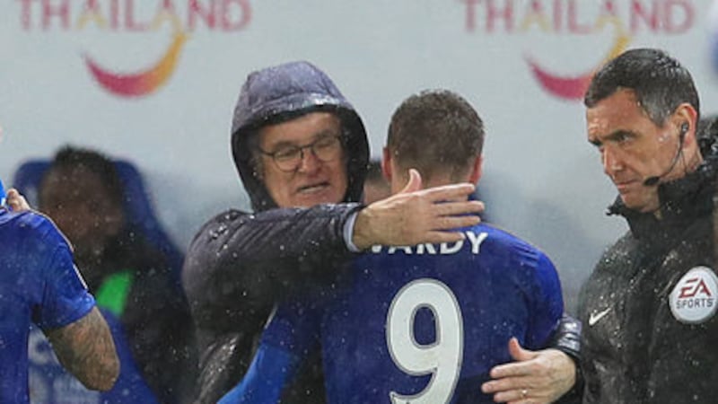 Leicester manager Claudio Ranieri embraces Jamie Vardy after the striker scored a hat-trick against Manchester City last Saturday<br />Picture by PA&nbsp;