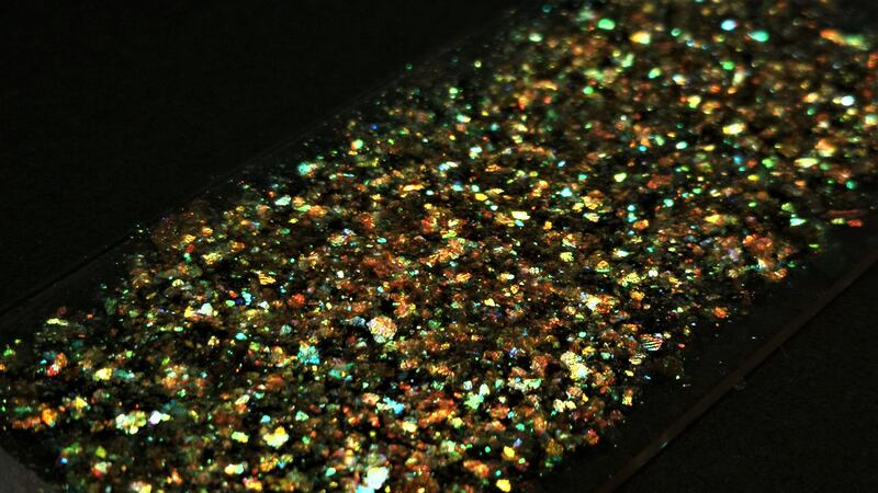 The glitter is made from cellulose – the main building block of cell walls in plants, fruits and vegetables.