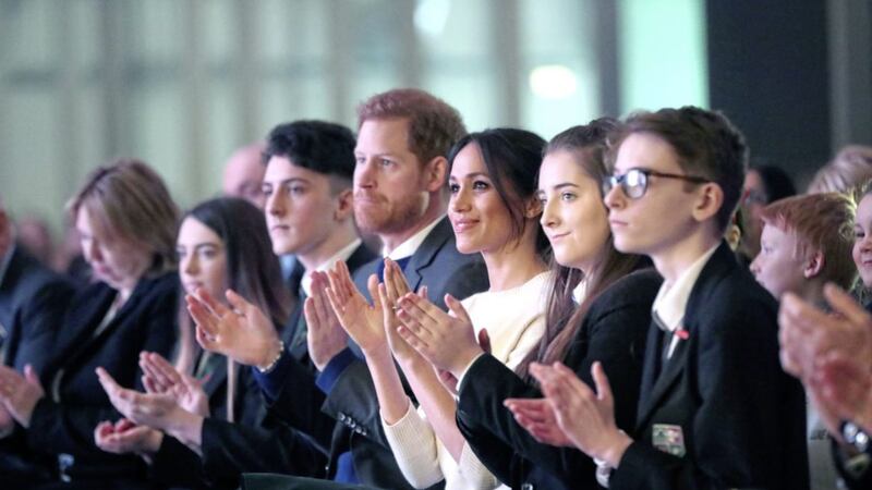Prince Harry and Meghan Markle at the Eikon Exhibition Centre in Lisburn during their visit to Northern Ireland 