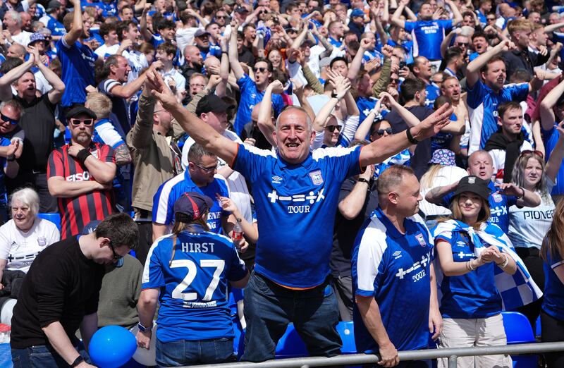 Ipswich supporters celebrating at Portman Road