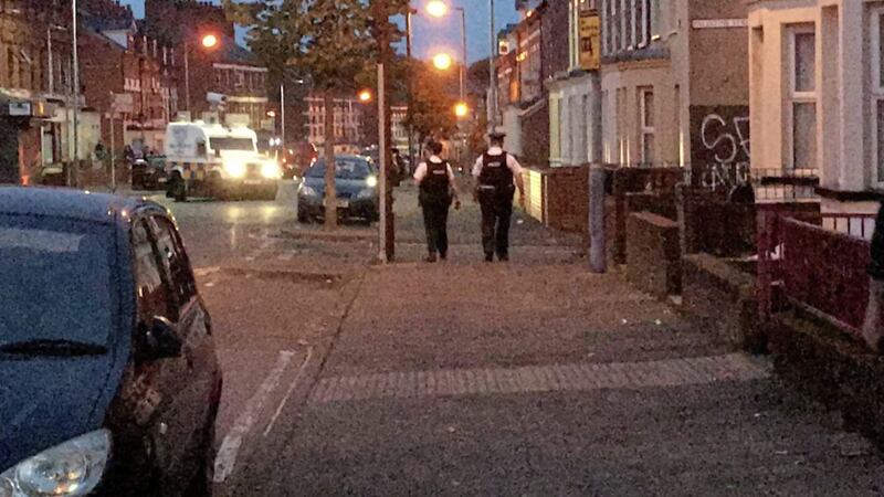 Police patrolling the Holyland area of Belfast. 