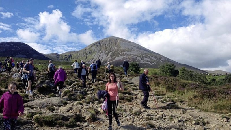 Thousands of people took part in the annual Reek Sunday pilgrimage up Croagh Patrick yesterday. Picture by RTE. 