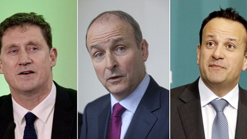 Green Party leader Eamon Ryan, Fianna Fail leader Michael Martin, and Fine Gael leader Leo Varadkar. 