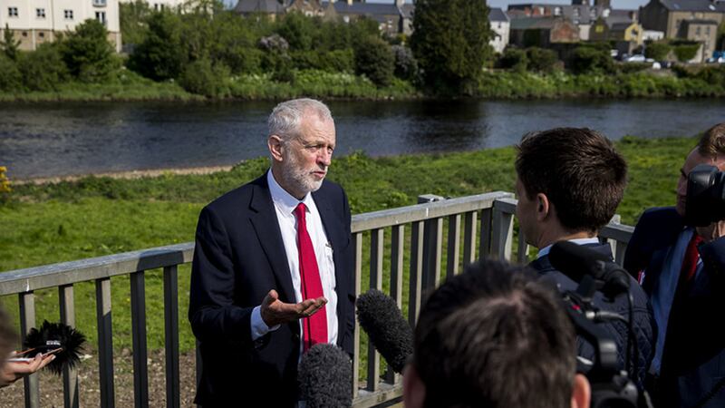 Labour leader Jeremy Corbyn is asked questions after a visit to Lifford Bridge on the Irish border, during the second day of a two-day trip to learn more about how Brexit affects the country&nbsp;