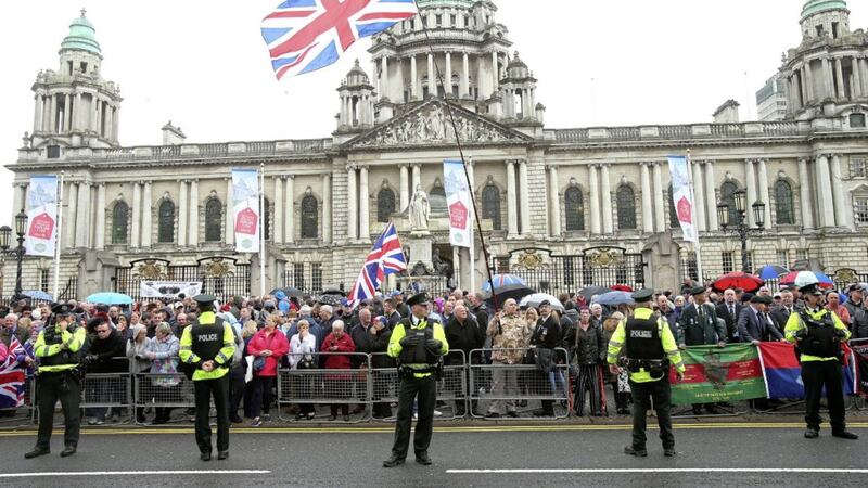 Justice for the Northern Ireland Veterans held a rally at Belfast City Hall earlier this month to highlight what the group alleges is a legal witch-hunt against former security members who served during the Troubles. Picture by Mal McCann
