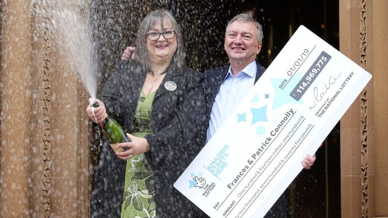 Frances and Patrick Connolly celebrating their EuroMillions win. Picture by Mal McCann 