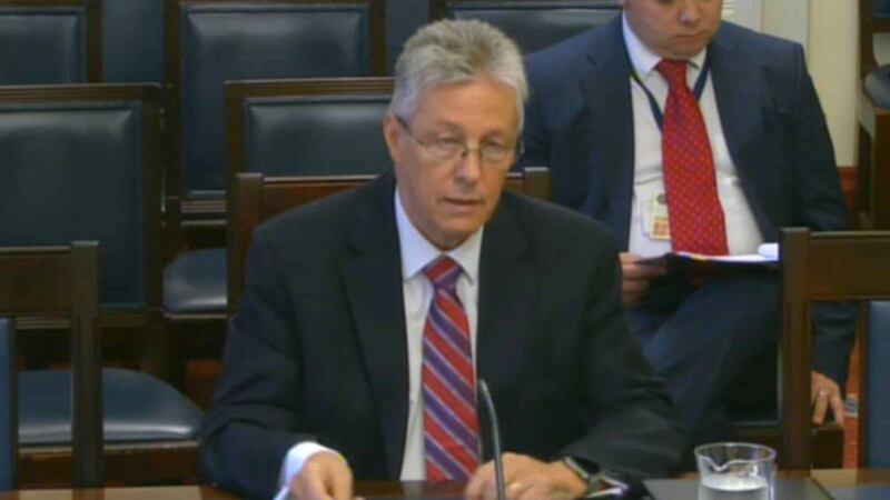 Video grab of DUP leader Peter Robinson appearing before parliamentary committee at Stormont&nbsp;