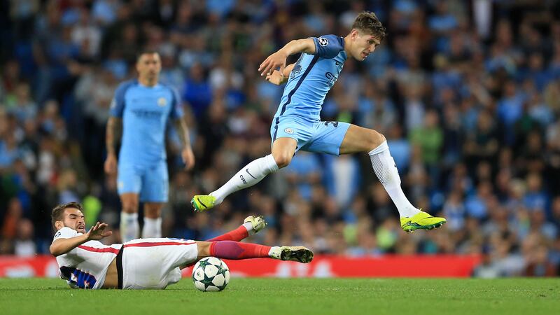 <span style="font-family: Arial, Verdana, sans-serif; ">John Stones in action Champion's League for Manchester City against Steaua Bucharest. Photo: Nigel French/Pa Wire</span>