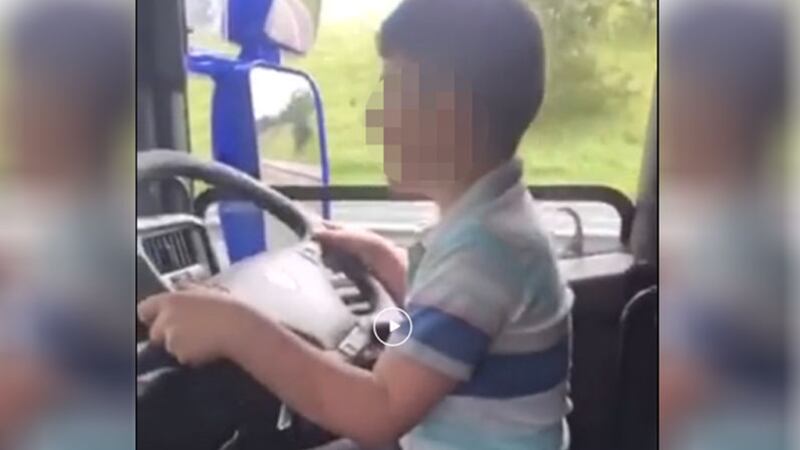 The video appears to show a boy driving a lorry along the M1&nbsp;