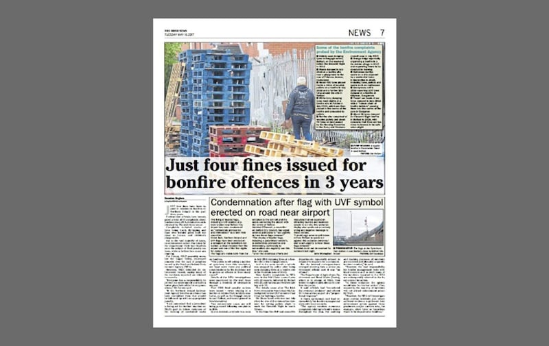 How The Irish News yesterday revealed just four fines have been issued in three years by NIEA for bonfire offences 