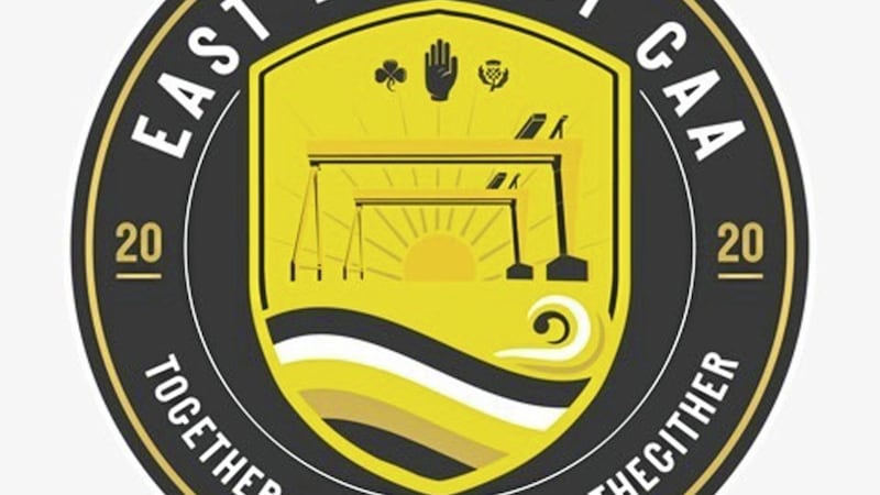 The East Belfast GAC crest features the Harland and Wolff cranes 