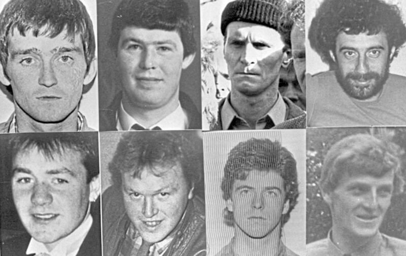 The eight IRA men shot dead by the SAS at Loughgall. From top-left: Patrick McKearney, Tony Gormley, Jim Lynagh, Paddy Kelly; from bottom left: Declan Arthurs, Gerard O&#39;Callaghan, Seamus Donnelly, Eugene Kelly. Picture by Pacemaker 