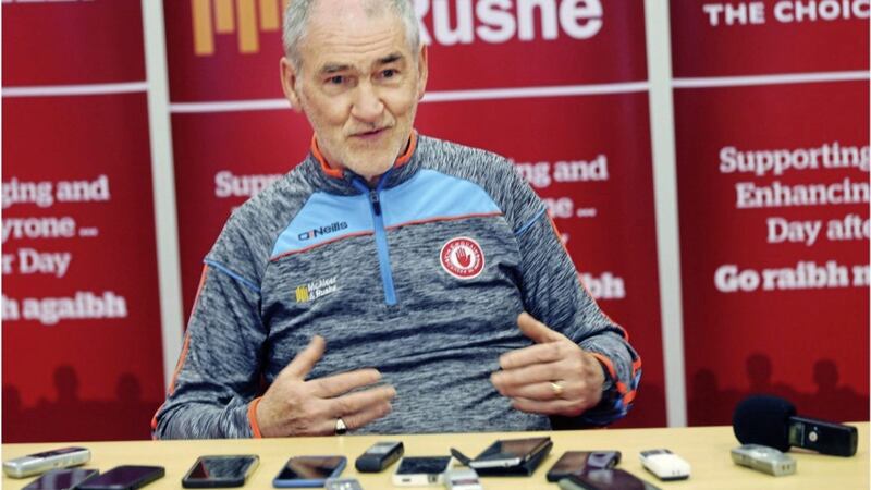 Tyrone manager Mickey Harte at the Red Hands' media conference in Garvaghey.<br />Picture by Hugh Russell