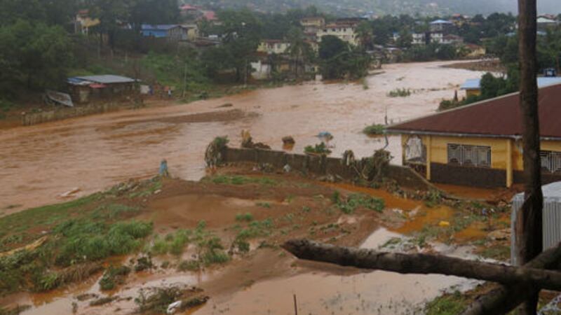 A torrent of water flows through a flooded neighbourhood in Regent, east of Freetown, Sierra Leone. Mudslides and torrential flooding killed many people in and around Sierra Leone&rsquo;s capital on Monday following heavy rains, with many victims still thought to be trapped in homes buried under tons of mud &nbsp;&nbsp;&nbsp; &nbsp;&nbsp;&nbsp; &nbsp;&nbsp;&nbsp;&nbsp;&nbsp; <br />Picture by Manika Kamara/AP