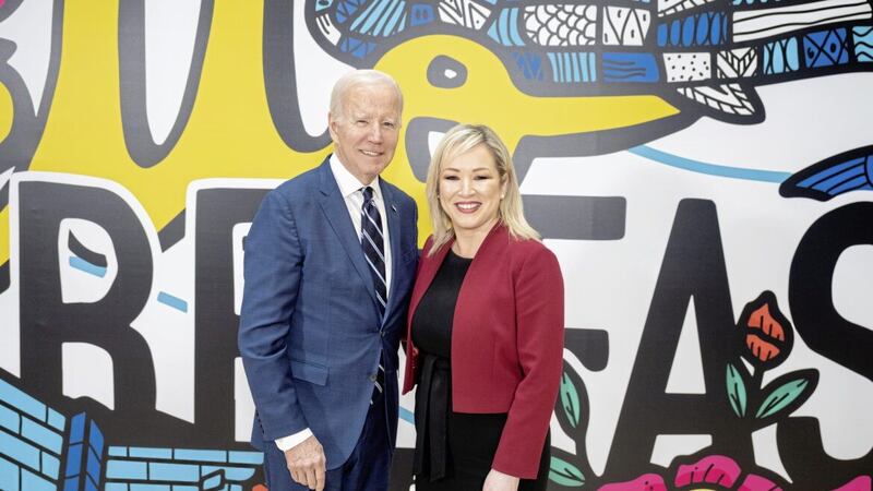 US President Joe Biden met Sinn F&eacute;in vice president Michelle O&#39;Neill at Ulster University in Belfast during his visit to Ireland in April 