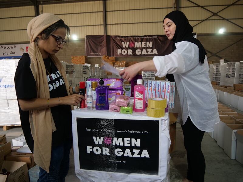 Each hygiene kit contains items such as sanitary towels, wet wipes and hand sanitiser