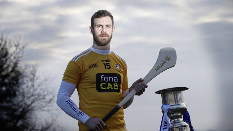 Pictured at the launch of the Allianz National Leagues in Belfast yesterday was Antrim&#39;s Neil McManus Picture by Hugh Russell 