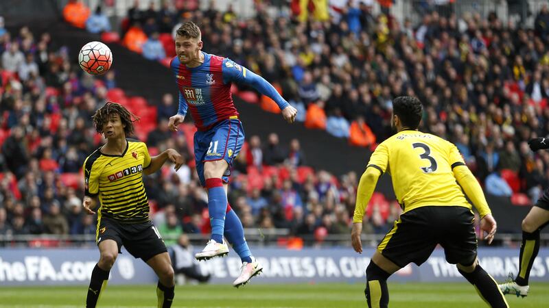 Crystal Palace's Connor Wickham scores his side's second goal during Sunday's Emirates FA Cup semi-final against Watford at Wembley<br />Picture by PA&nbsp;