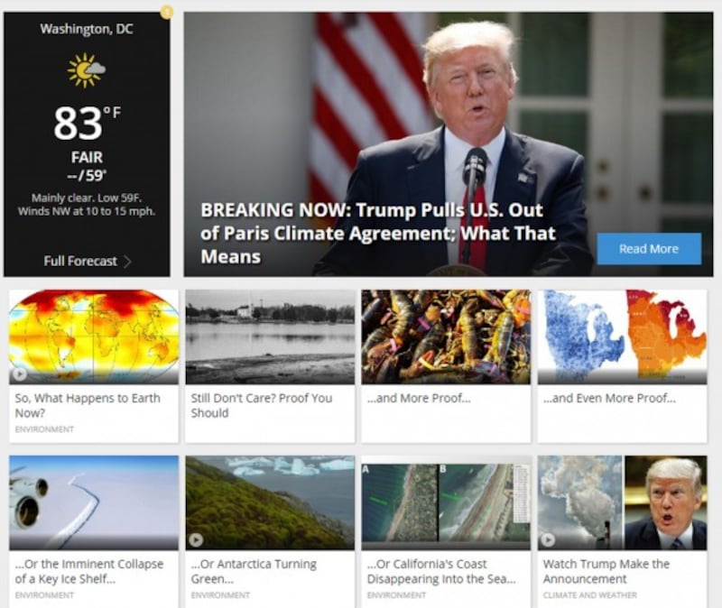 weather.com's home page on June 1, 2017