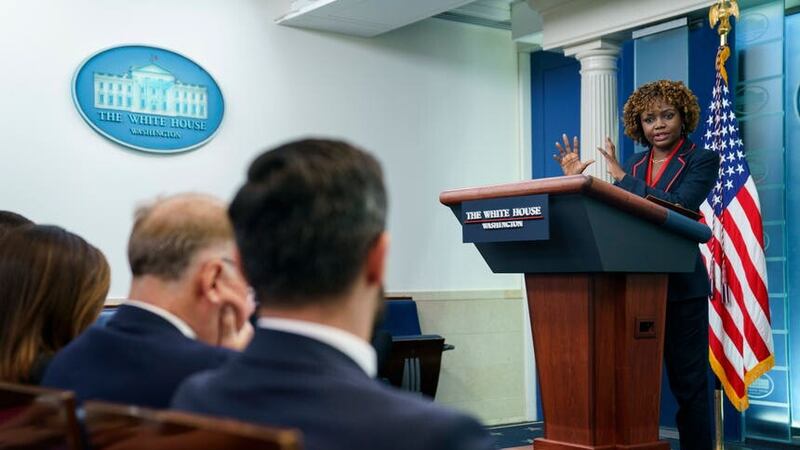 White House press secretary Karine Jean-Pierre speaks during a press briefing (Evan Vucci/AP)