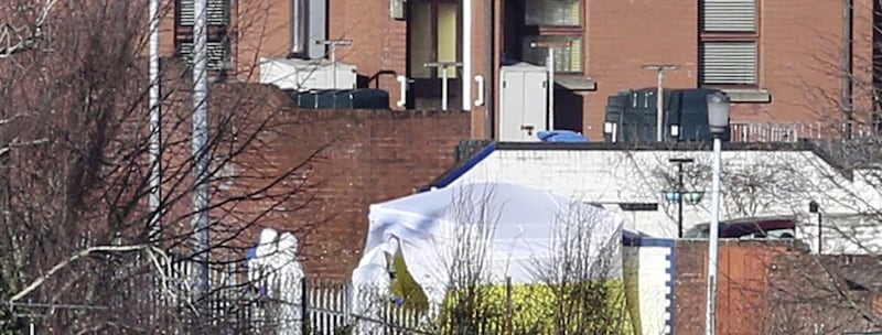 Forensics at the scene of a murder in the Creggan Street area of Derry city on November 25 2018. A man's body was found close to St Eugene's Cathedral. Picture by Margaret McLaughlin