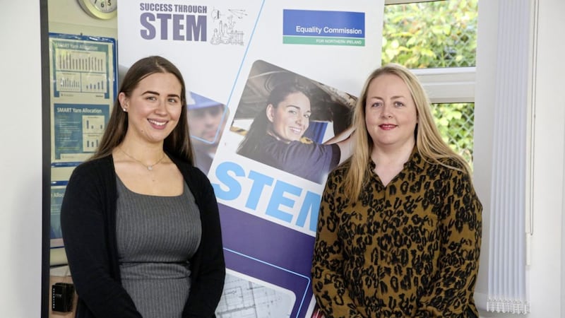 Sorcha Eastwood (left), HR officer at Interface, and Kirsty McManus, head of business development at NI Chamber, launch the Southern Area Network STEM group 