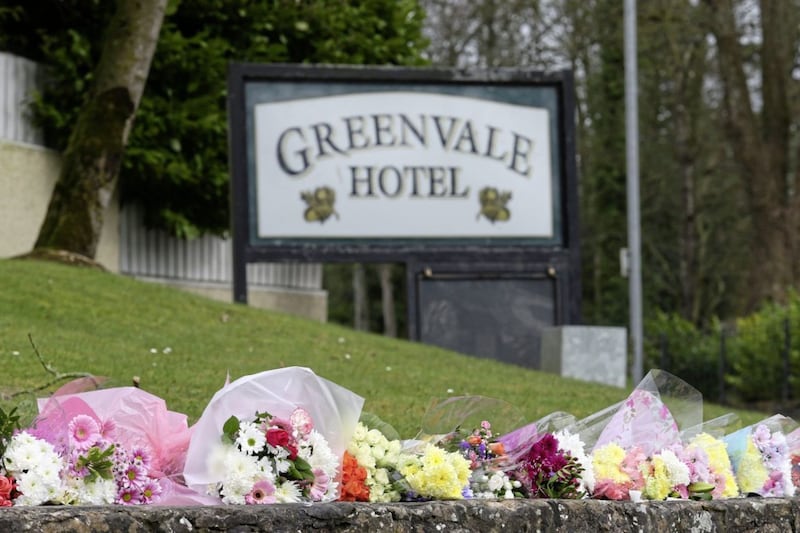 Floral tributes at the Greenvale Hotel 