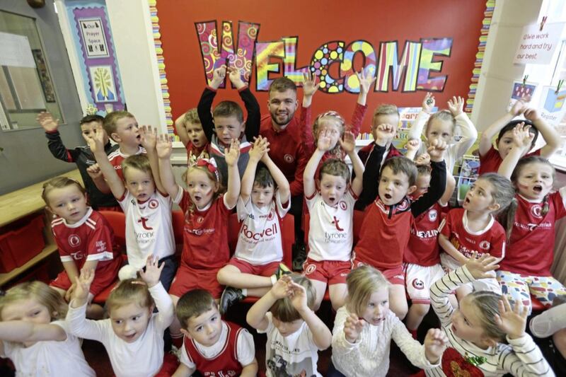 Tyrone player Michael Conroy at St John's PS, Moy ahead of the All-Ireland football final. Picture by Hugh Russell.