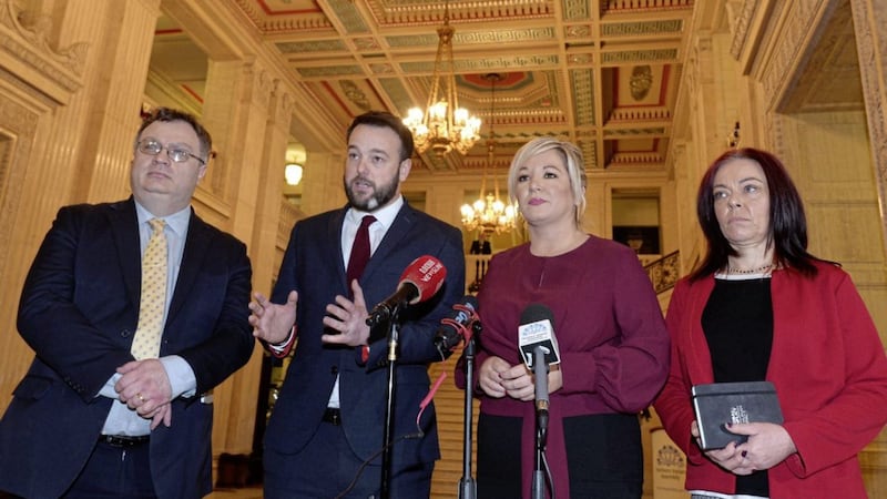 Representatives of Stormont&#39;s pro-Remain parties following their meeting with groups and organisations representing civic society&ndash; L-R Stephen Farry (Alliance), Colum Eastwood (SDLP) Michelle O&#39;Neill (Sinn Fein) and Clare Bailey (Green Party). Picture by Colm Lenaghan/ Pacemaker 