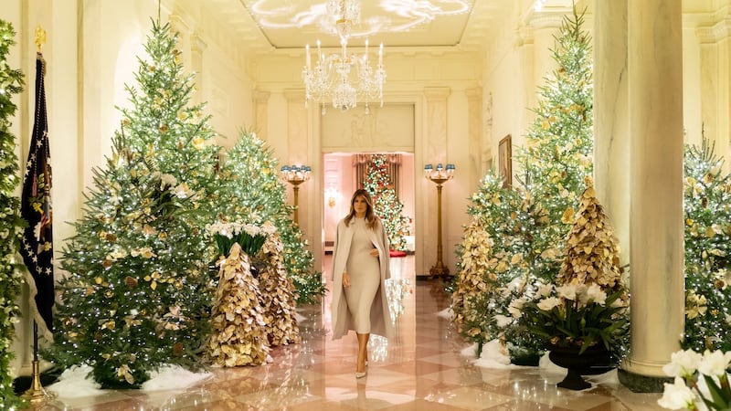 The First Lady released a video of a festive display with a patriotic hue.