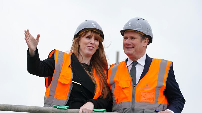 Labour leader Sir Keir Starmer and deputy leader Angela Rayner during a visit to a housing development in South Ribble in Lancashire, to tour the site and meet staff. Picture date: Thursday April 27, 2023.