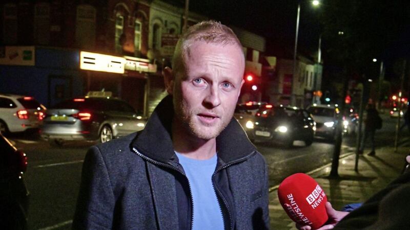 Jamie Bryson at The Con Club in Belfast this week where loyalists voiced opposition to Boris Johnson&#39;s Brexit deal. Picture by Alan Lewis/Photopress 