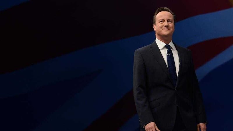 Britain's prime minister David Cameron addresses the Conservative Party conference at Manchester Central. Picture by Stefan Rousseau/PA