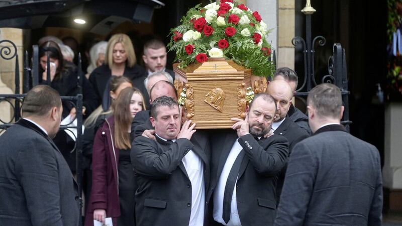 Mourners gathered in Belfast yesterday for the funeral of Josephine Holmes, mother of TV presenter, Eamonn Holmes. Picture by Mal McCann 