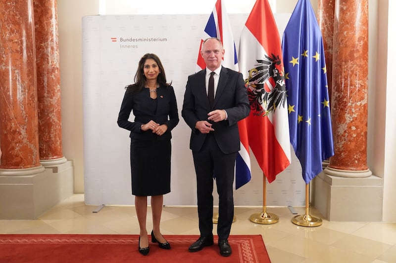 Home Secretary Suella Braverman with Austria’s interior minister Gerhard Karner