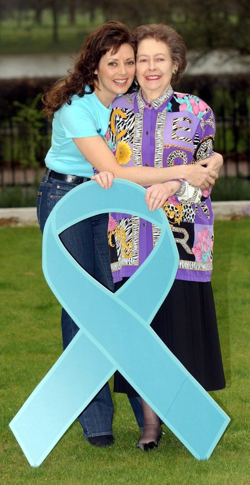 Carol Vorderman and her mother Edwina, who also goes by the name Jean, during a photocall to launch WellBeing's National Ovarian Cancer Awareness Campaign