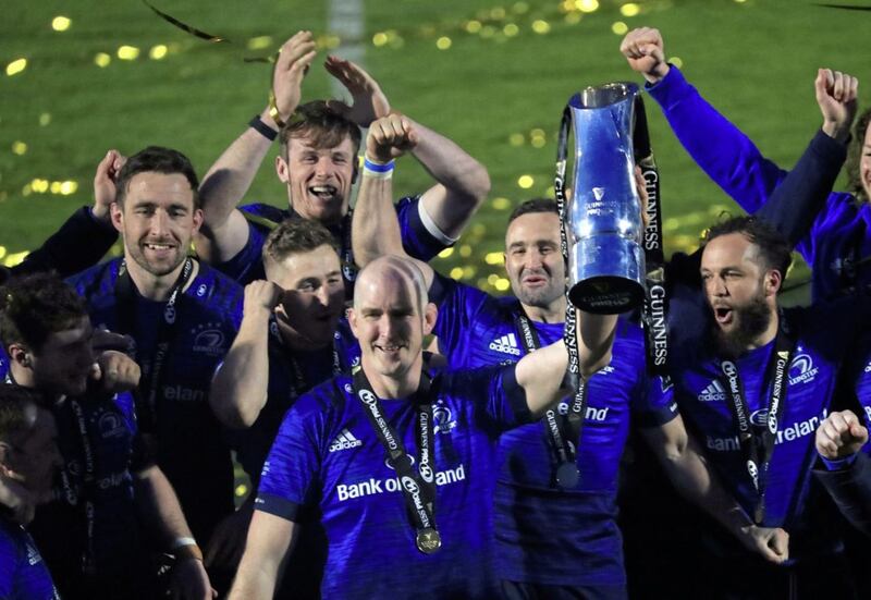 Leinster&#39;s Devin Toner lifts the winners&#39; trophy after the Guinness PRO14 final victory over Munster at the RDS Arena in Dublin, Ireland on Saturday March 27, 2021. Picture by Donall Farmer/PA Wire. 