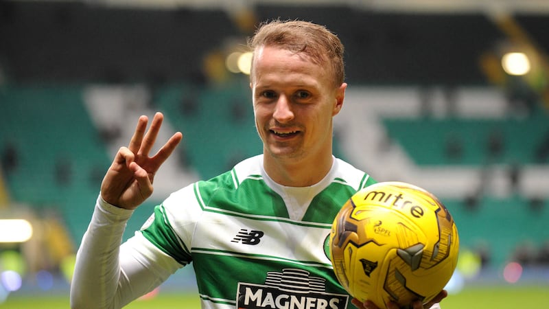 Leigh Griffiths with the match ball after scoring a hat-trick against Hamilton at Celtic Park<br />Picture by PA&nbsp;