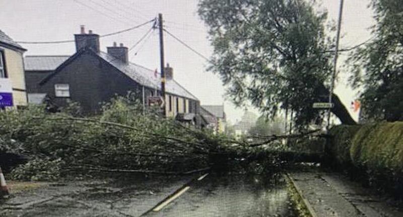 A number of roads across Northern Ireland, including at Straid in County Antrim, were blocked by fallen trees. 