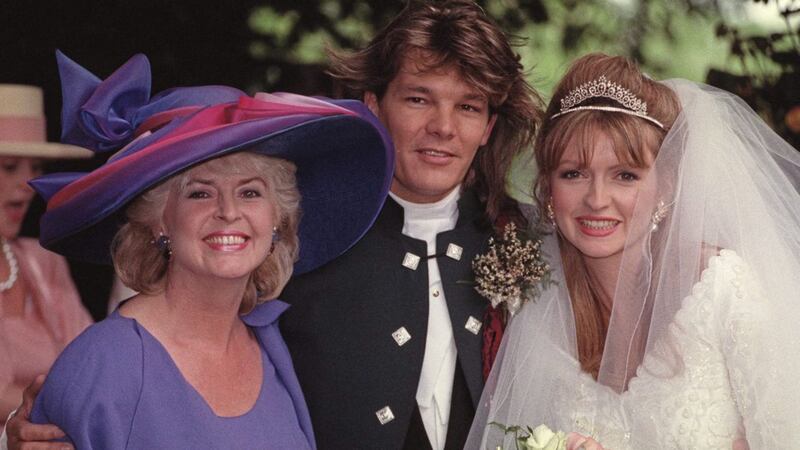 Gloria Hunniford with her late daughter Caron Keating at her marriage to Russ Lindsay in 1991 