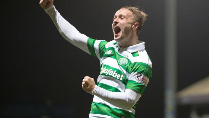 &nbsp;Griffiths celebrates scoring Celtic's third goal in their 4-1 win over Partick Thistle, the striker also notched up a brace of assists. Picture by PA