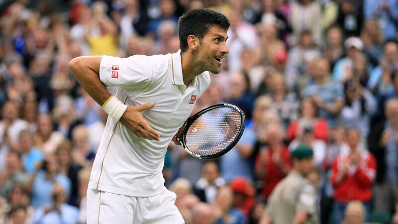 Novak Djokovic celebrates victory over Adrian Mannarino on day Three of the Wimbledon Championships&nbsp;