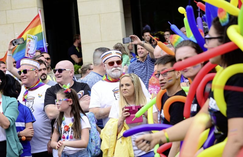 Pacemaker Press Belfast 04-08-2018: The Belfast Pride parade 2018 starts and finishes at Custom House Square in Belfast. Rainbow flags, face paint, fancy dress and brightly coloured floats will create a riot of colour on the streets of Belfast on Saturday..Picture By: Arthur Allison.. 
