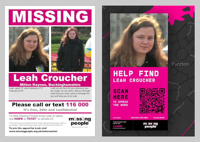 Before and after Leah Croucher missing posters