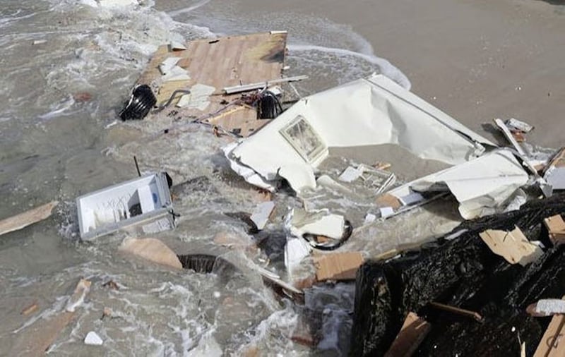 The wreckage of Swiss tourist Elvira Ferraii's caravan after it was blown over a cliff in Co Galway