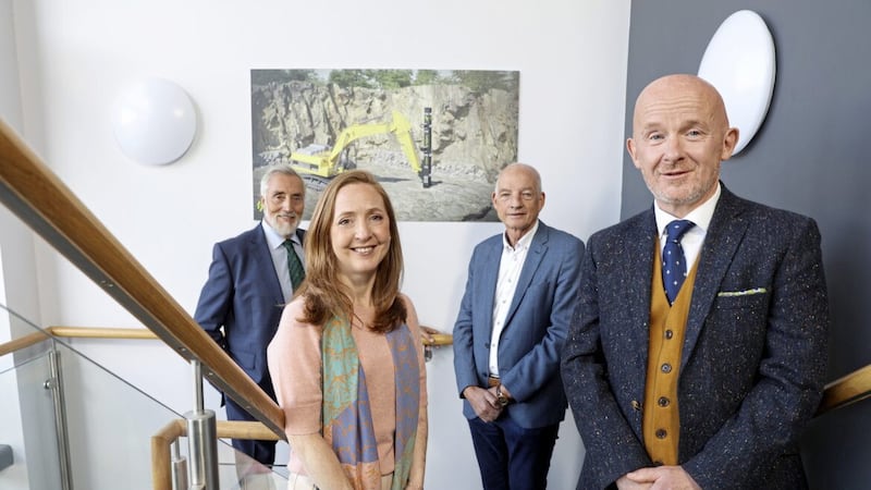 At the funding announcement are (from left) Ian Dawson (co-founder of Rock Extraction), Sian McLaughlin (investment manager at Clarendon Fund Managers), Mervyn McCall (private investor), Jon Houston (co-founder Rock Extraction). Picture: Philip Magowan/Press Eye 