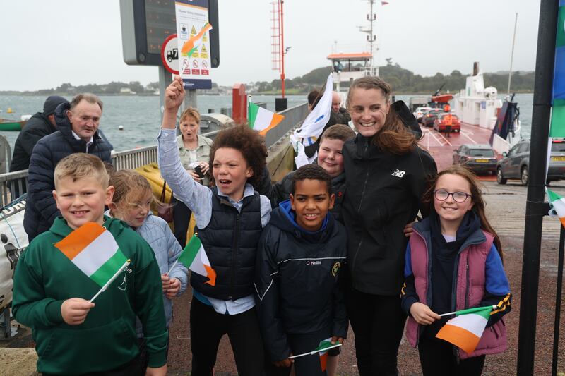 Ciara Mageean with young fans after stepping off the Strangford Lough ferry. Picture by Mal McCann