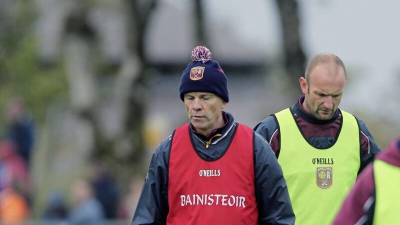 Cushendall manager Eamon Gillan (left) is expecting another tough encounter when they meet St John's in Ballycastle on Sunday. Picture by Seamus Loughran