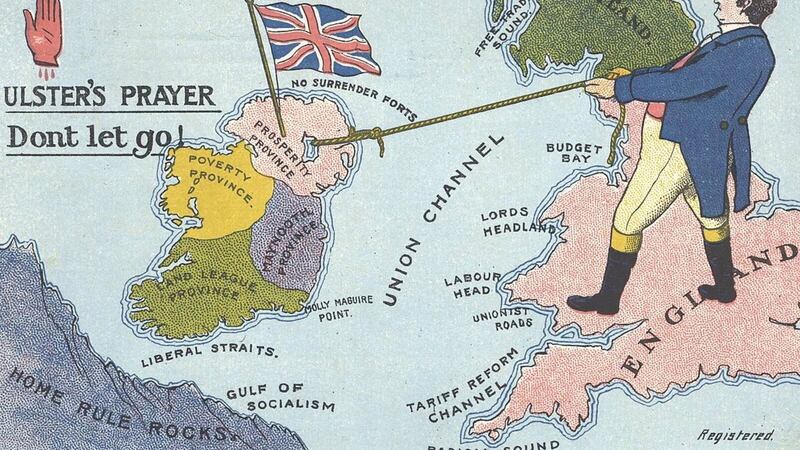 <strong>ULSTER'S PRAYER:</strong> A Unionist view of the dangers of the nine-county province being dragged out of the Union in a postcard from 1912